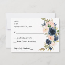 Navy Blue & Blush Pink Floral no Meal RSVP