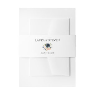Navy Blue Blush Pink Floral Personalized Weddensch Uitnodigingen Wikkel