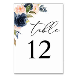 Navy Blue & Blush Pink Floral Table Number Kaart