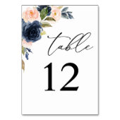 Navy Blue & Blush Pink Floral Table Number Kaart (Achterkant)