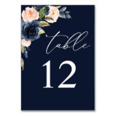 Navy Blue & Blush Pink Floral Table Number - Navy Kaart (Achterkant)