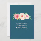 Navy Blue Blush Pink Floral Vrijgezellenfeest Kaart (Voorkant)