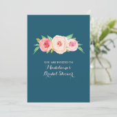 Navy Blue Blush Pink Floral Vrijgezellenfeest Kaart (Staand voorkant)