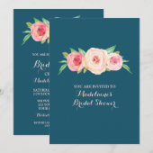 Navy Blue Blush Pink Floral Vrijgezellenfeest Kaart (Voorkant / Achterkant)