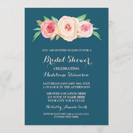 Navy Blue Blush Pink Floral Vrijgezellenfeest Kaart