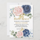 Navy Blue Blush Pink Floral Vrijgezellenfeest Kaart (Voorkant)