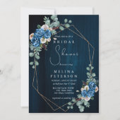 Navy Blue Blush Pink Floral Vrijgezellenfeest Kaart (Voorkant)