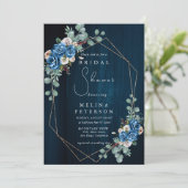 Navy Blue Blush Pink Floral Vrijgezellenfeest Kaart (Staand voorkant)