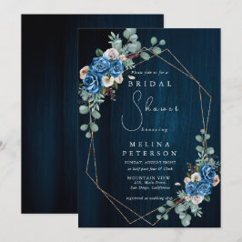 Navy Blue Blush Pink Floral Vrijgezellenfeest Kaart