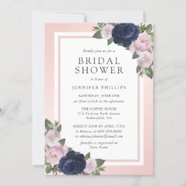 Navy Blue Blush Pink Floral Vrijgezellenfeest Kaart