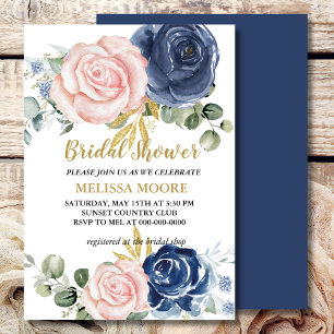 Navy Blue Blush Pink Floral Vrijgezellenfeest Kaart