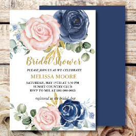 Navy Blue Blush Pink Floral Vrijgezellenfeest Kaart