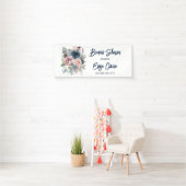 Navy Blue Blush Pink Floral Vrijgezellenfeest Spandoek (Insitu)