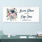 Navy Blue Blush Pink Floral Vrijgezellenfeest Spandoek (Beurs)