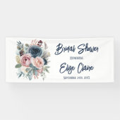 Navy Blue Blush Pink Floral Vrijgezellenfeest Spandoek (Horizontaal)