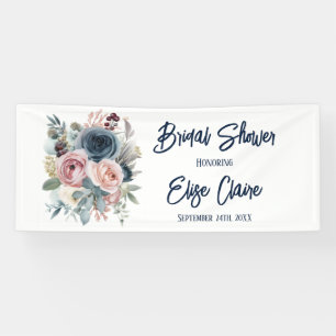 Navy Blue Blush Pink Floral Vrijgezellenfeest Spandoek