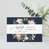 Navy Blue & Blush Pink Floral w Meal RSVP - Navy (Staand voorkant)