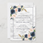 Navy Blue Blush Pink Floral Waterverf Script Kaart (Voorkant)