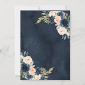 Navy Blue Blush Pink Floral Waterverf Script Kaart (Achterkant)