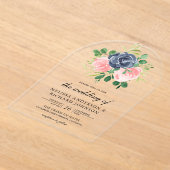 Navy Blue Blush Pink Floral Wedding Acryl Uitnodigingen (Laagn)