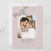 Navy Blue Blush Pink Floral Wedding Invitation Kaart (Achterkant)