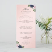 Navy Blue Blush Pink Floral Wedding Menu (Staand voorkant)