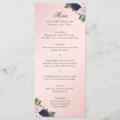Navy Blue Blush Pink Floral Wedding Menu (Voorkant)