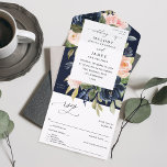 Navy Blue & Blush Pink Floral Wedding - Navy Blue All In One Uitnodiging<br><div class="desc">Maak het verzenden van de uitnodiging en RSVP gemakkelijk terwijl het verbazingwekkend is dat uw gasten met uw prachtige marineblauw & Blush roze Floral Wedding All in One Invitations.</div>