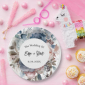 Navy Blue Blush Pink Floral Wedding Papieren Bordje (Feest)