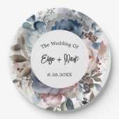 Navy Blue Blush Pink Floral Wedding Papieren Bordje (Voorkant)