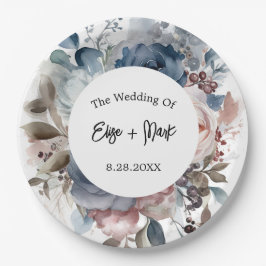 Navy Blue Blush Pink Floral Wedding Papieren Bordje