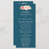 Navy Blue Blush Pink Floral Wedding Programme Programmakaart (Voorkant / Achterkant)