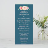 Navy Blue Blush Pink Floral Wedding Programme Programmakaart (Staand voorkant)