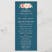 Navy Blue Blush Pink Floral Wedding Programme Programmakaart (Voorkant)