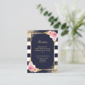 Navy Blue Blush Pink Floral Wedding Reception Informatiekaartje (Staand voorkant)