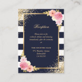 Navy Blue Blush Pink Floral Wedding Reception Informatiekaartje (Voorkant)