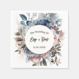 Navy Blue Blush Pink Floral Wedding Servet