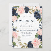 Navy Blue Blush Pink Floral Wreath Weddenschap Kaart (Voorkant)