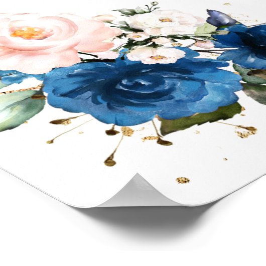 Navy Blue Blush Pink Florals Weddenschap Welkom Poster (Hoek)