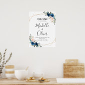 Navy Blue Blush Pink Florals Weddenschap Welkom Poster (Keuken)