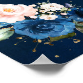 Navy Blue Blush Pink Florals Weddenschap Welkom Poster (Hoek)