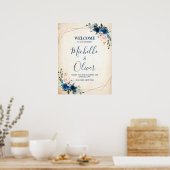 Navy Blue Blush Pink Florals Weddenschap Welkom Poster (Keuken)