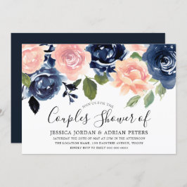 Navy Blue Blush Pink Flowers Couples Kaart