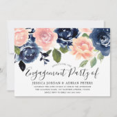 Navy Blue Blush Pink Flowers Engagement Party Kaart (Voorkant)