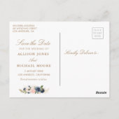 Navy Blue & Blush Pink Foto Opslaan van de datum Briefkaart (Achterkant)