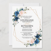 Navy Blue Blush Pink Geometric Engagement Party Kaart (Voorkant)