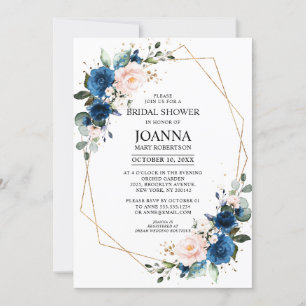 Navy Blue Blush Pink Geometric Vrijgezellenfeest Kaart