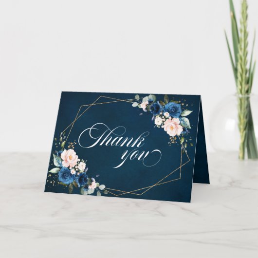 Navy Blue Blush Pink Geometric Wedding Bedankkaart (Voorkant)