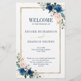 Navy Blue Blush Pink Geometric Wedding Programme