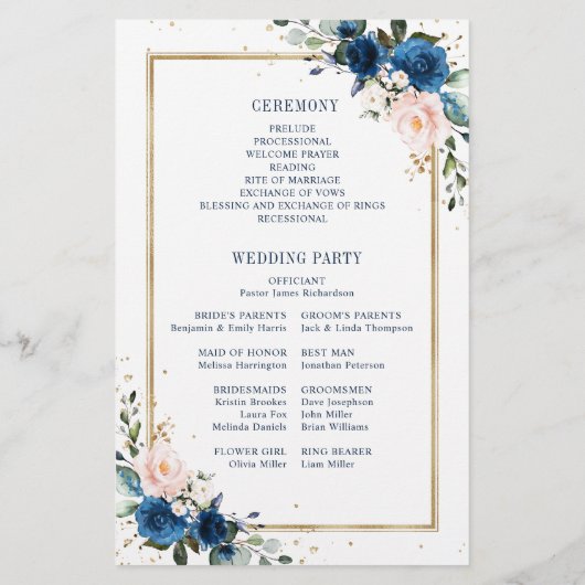 Navy Blue Blush Pink Geometric Wedding Programme (Achterkant)